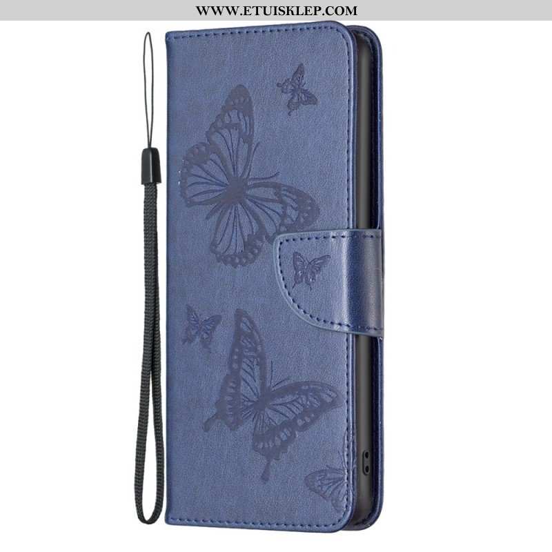 Etui Folio do iPhone 14 Pro Max z Łańcuch Paski Z Nadrukiem Motyli